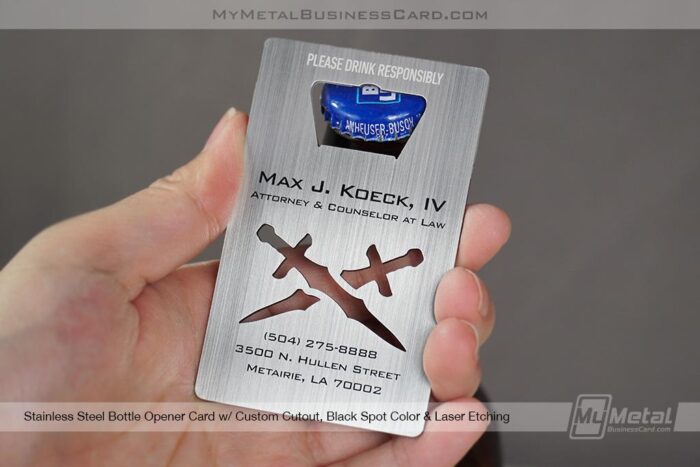 Stainless Steel Metal Bottle Opener Cards For Attorneys