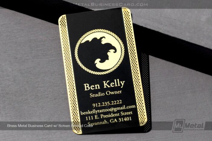 Brass Finish Metal Business Cards For Tattoo Artist