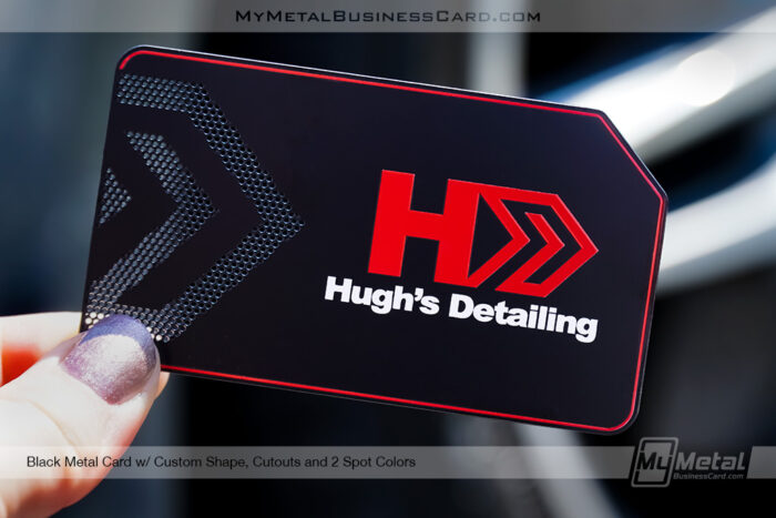 My Metal Business Card | Black Metal Business Card Detailing With Cutout Logo Design