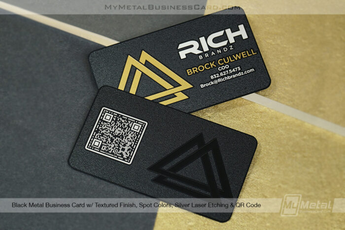 My Metal Business Card | Black Metal Business Card Textured Finish Spot Colors Silver Laser Etching Qr Code Rich