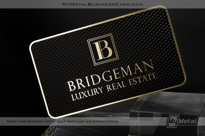 My Metal Business Card | Brass Finish Metal Business Card For Luxury Real Estate Agent With Textured Pattern