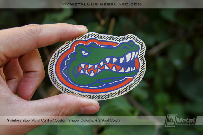 My Metal Business Card | Florida Gators Stainless Steel Business Card With Custom Shape And Cutouts 22966