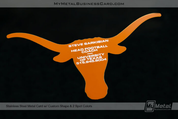 My Metal Business Card | Orange And White Metal Business Card Custom Shape Texas Football