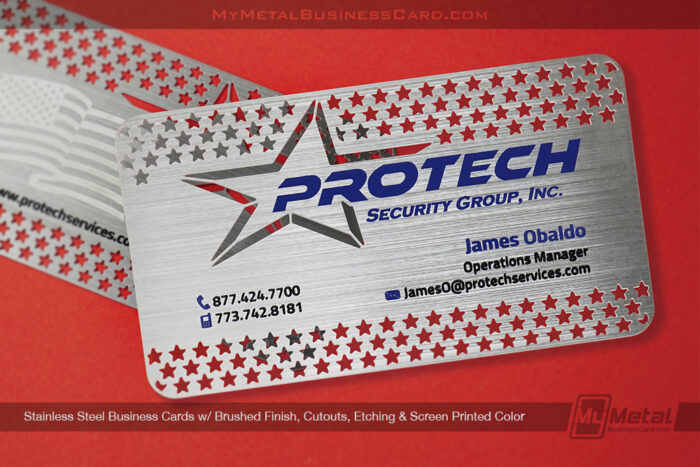Stainless-Steel-Business-Cards-Brushed-Finish-Cutouts-Etching-Screen-Print-Protech