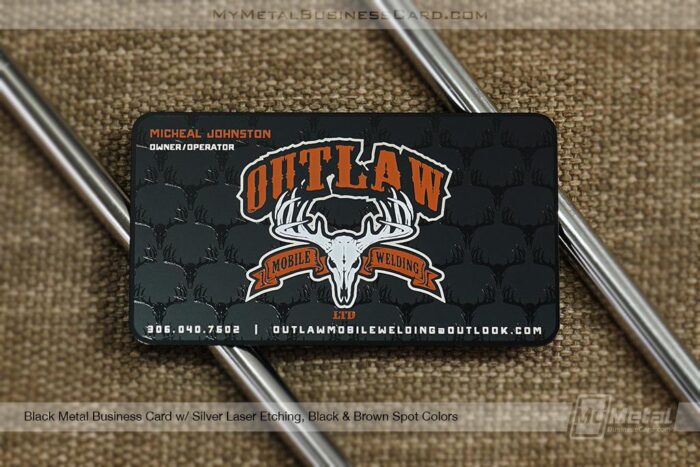 black metal business card silver laser etching