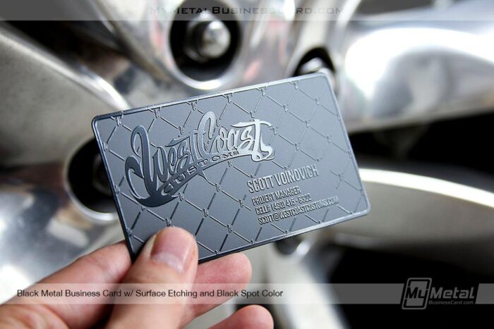 black metal business card surface etching