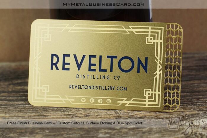 brass finish business card blue spot color