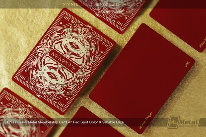 brass finish metal membership card red spot color