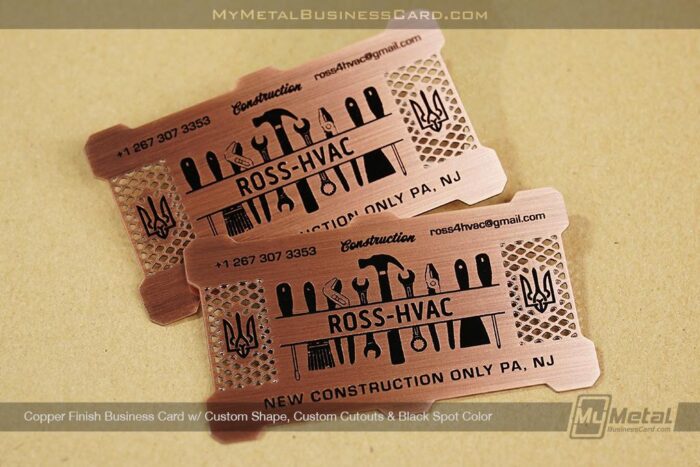 copper finish business card custom shape