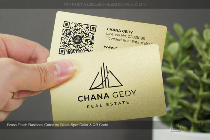 My Metal Business Card | Brass Finish Business Cards Black Spot Color QR Code