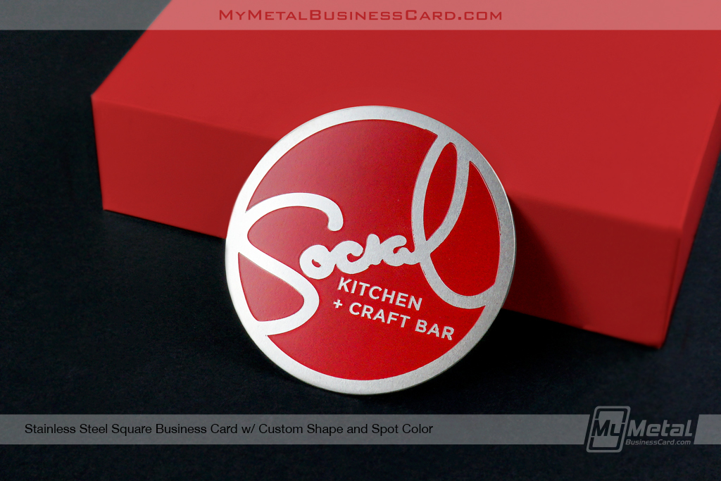 My Metal Business Card | Stainless Steel Square Business Card Custom Shape Red Spot Color Social Kitchen