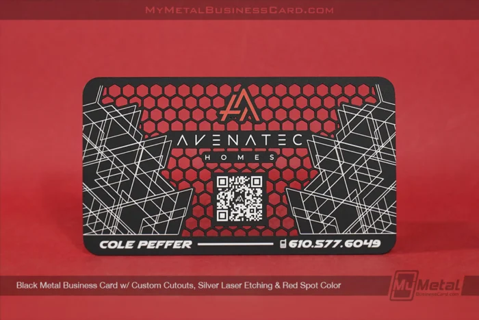 Top Business Cards with QR Codes 10 My Metal Business Card | Black Metal Business Card Cutouts Silver Etch Red Color QR Code Avenatec