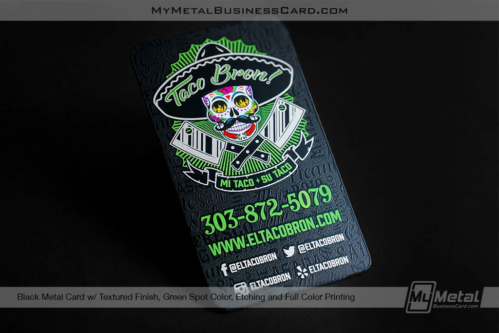 My Metal Business Card |&nbsp;Black MEtal Business Card with Textured Fiinish for Hip Taco Restaurant