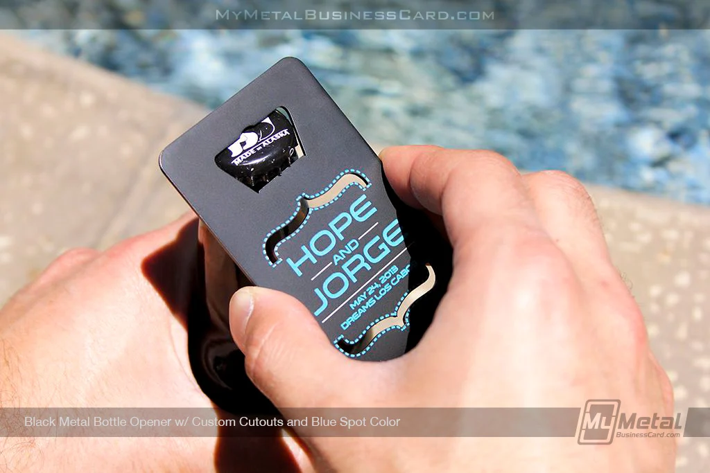 My Metal Business Card |&nbsp;Black Metal Bottle Opener Business Card With Blue 13635