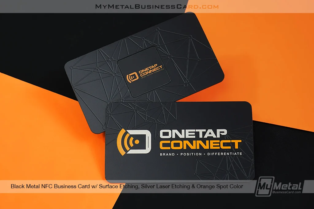 My Metal Business Card |&nbsp;ZDONOTPOST Black Metal NFC Business Card Surface Etching Silver Laser Etching Orange Spot Color Onetap