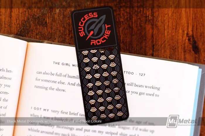 My Metal Business Card |&nbsp;Black Metal Bookmark With Custom Cutout and Black Spot Color Pattern