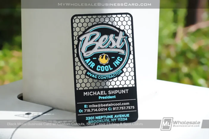 My Metal Business Card |&nbsp;Black Metal Business Card Custom Cutouts Silver Laser Etching Spot Colors Best