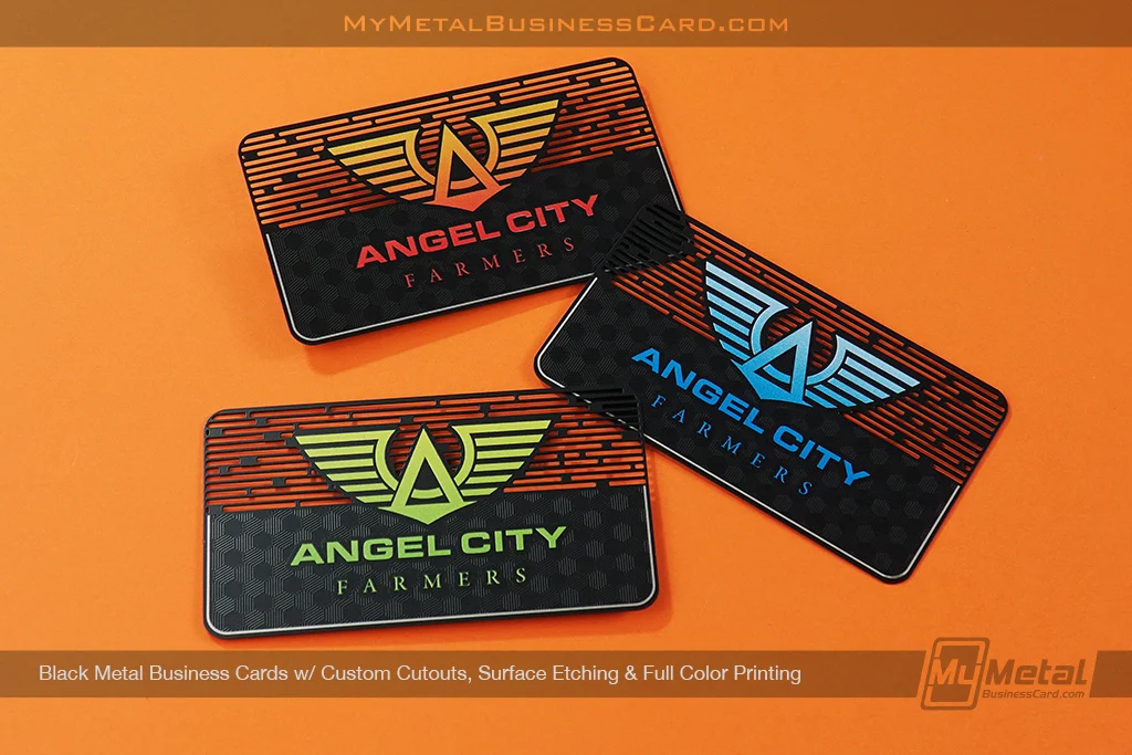 My Metal Business Card |&nbsp;Black Metal Business Card Custom Cutouts Surface Etching Full Color Printing Angel City