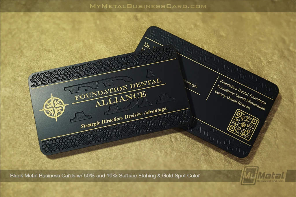 My Metal Business Card |&nbsp;Black Metal Business Cards 50 10 Percent Surface Etch Gold Color QR Code FDA