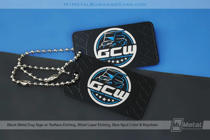 My Metal Business Card |&nbsp;Black Metal Dog Tags Surface Etching Silver Laser Etching Blue Spot Color Keychain GCW