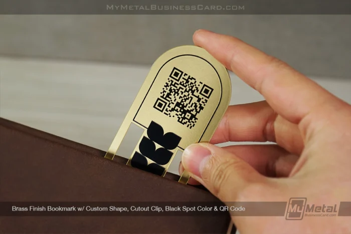 My Metal Business Card |&nbsp;Brass Finish Bookmark Custom Shape Cutout Clip Black Color QR Code