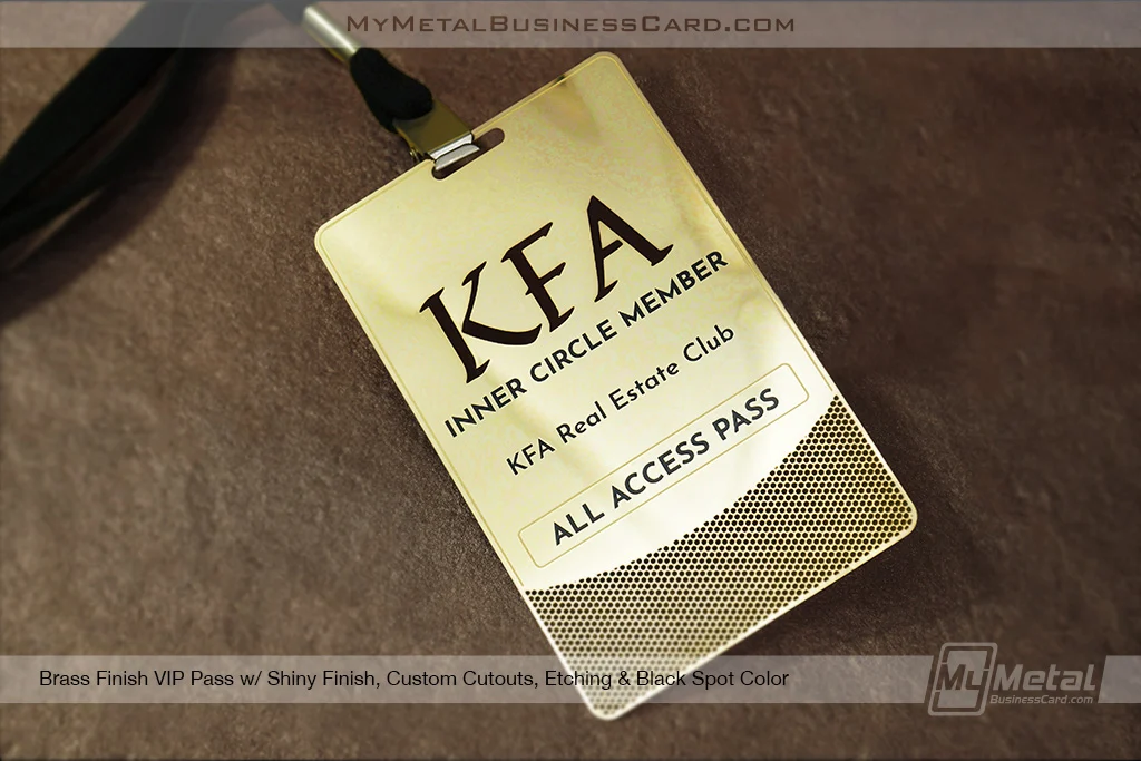 My Metal Business Card |&nbsp;Brass Finish VIP Pass Shiny Finish Cutouts Etching Black KFA