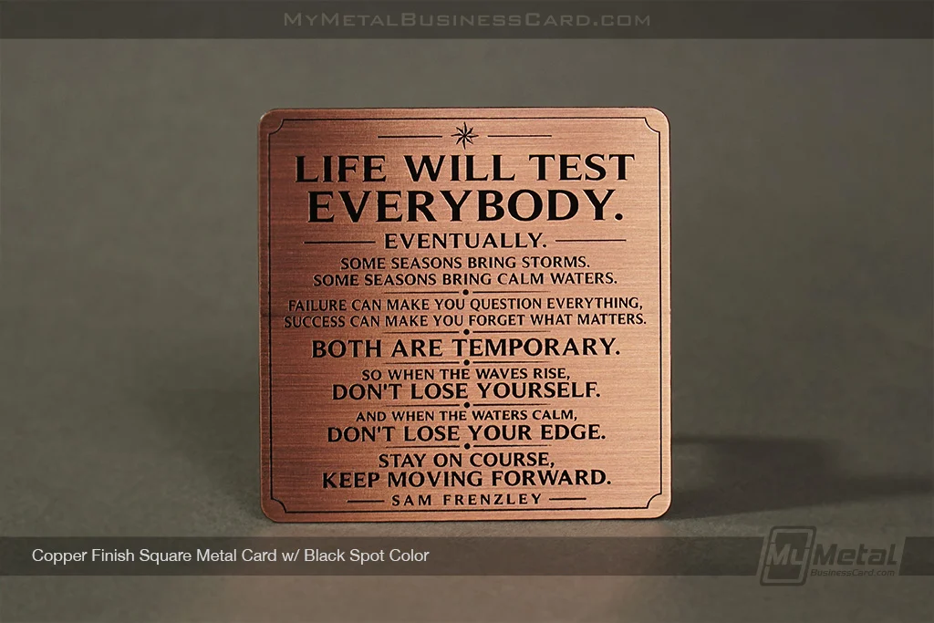 My Metal Business Card |&nbsp;Copper Finish Square Metal Card Black Spot Color Motivational Sam