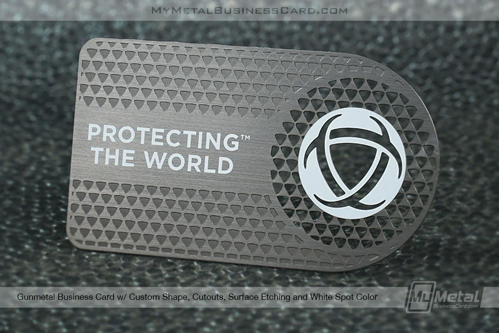My Metal Business Card |&nbsp;Gunmetal Business Card Custom Shape Cutouts Surface Etching White Spot Color