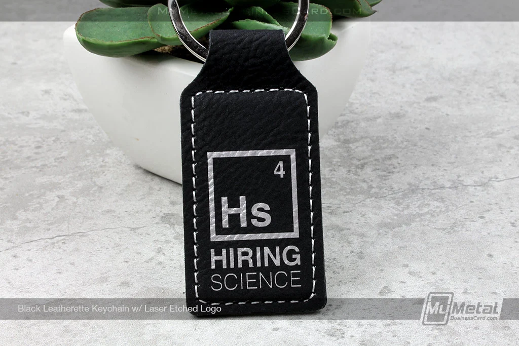 My Metal Business Card |&nbsp;MMBC Keychain Black Leatherette With Laser Etched Science Logo