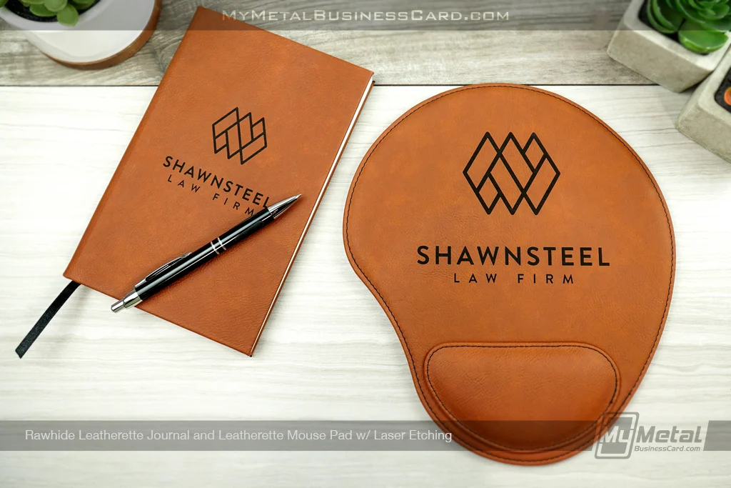 My Metal Business Card |&nbsp;Rawhide Leatherette Mouse Pad and Leatherette Journal Shawn Steel Lawfirm