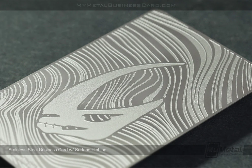 My Metal Business Card |&nbsp;Stainless Steel Business Card Surface Etch Closeup Depth