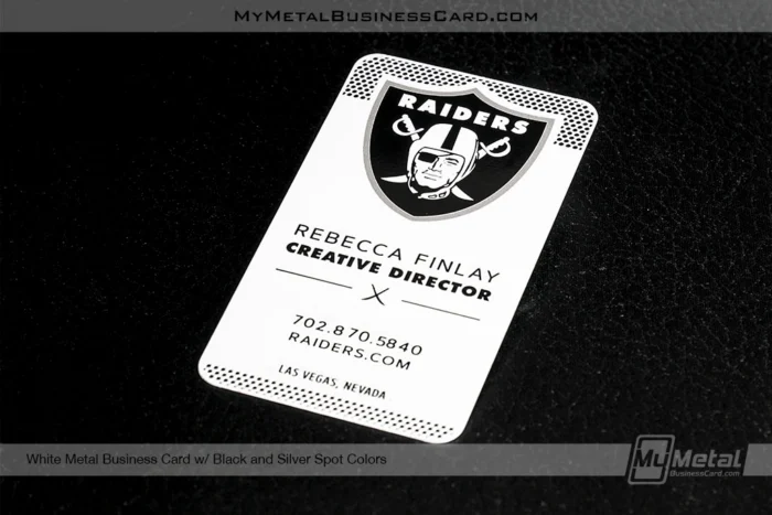 My Metal Business Card |&nbsp;White Metal Business Card For Raiders Football Black Silver Colors