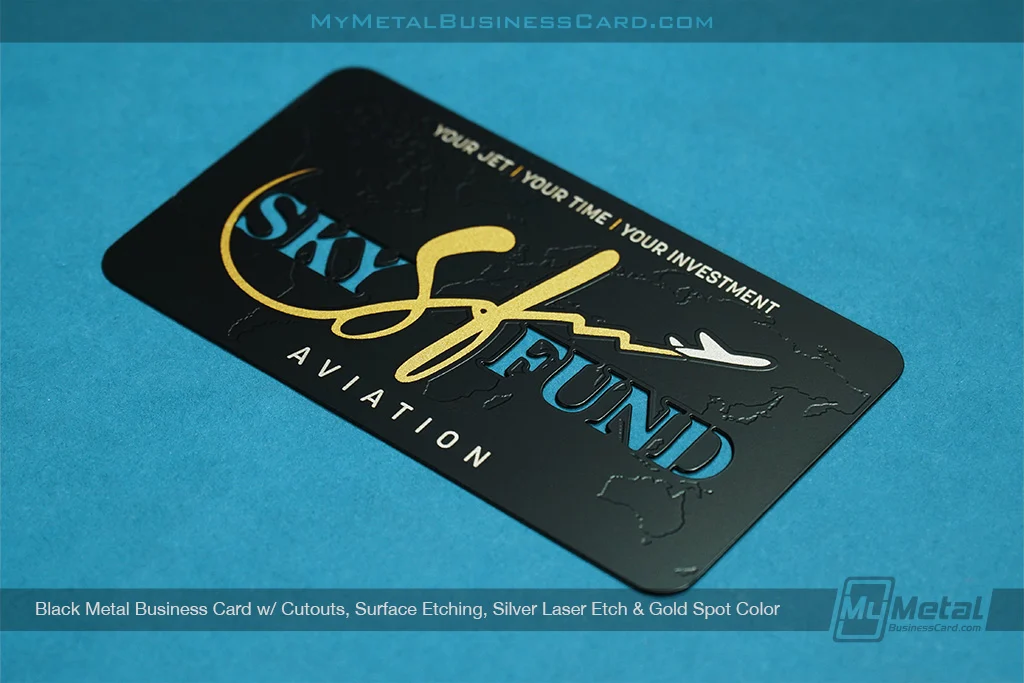 My Metal Business Card |&nbsp;Black Metal Business Card Cutouts Surface Etch Silver Etch Gold Color Sky Fund