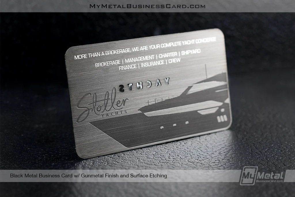 My Metal Business Card |&nbsp;Black Metal Business Card With Gunmetal Finish for Yacht Brokerage 493771