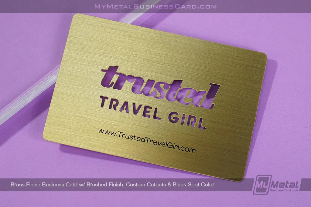 My Metal Business Card |&nbsp;Brass Finish Business Card Brushed Finish Custom Cutouts Black TrustedTravelGirl
