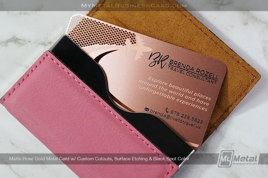 My Metal Business Card |&nbsp;Matte Rose Gold Business Card Cutouts Etching Black BR