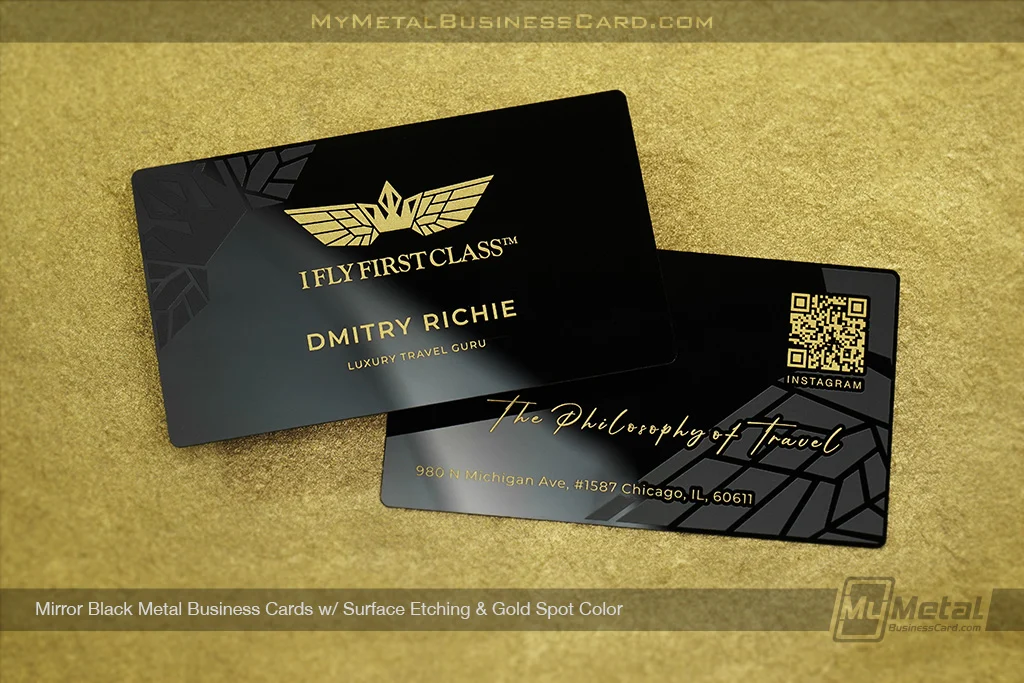My Metal Business Card |&nbsp;Mirror Black Business Card Surface Etch Gold Color QR Code IFLY