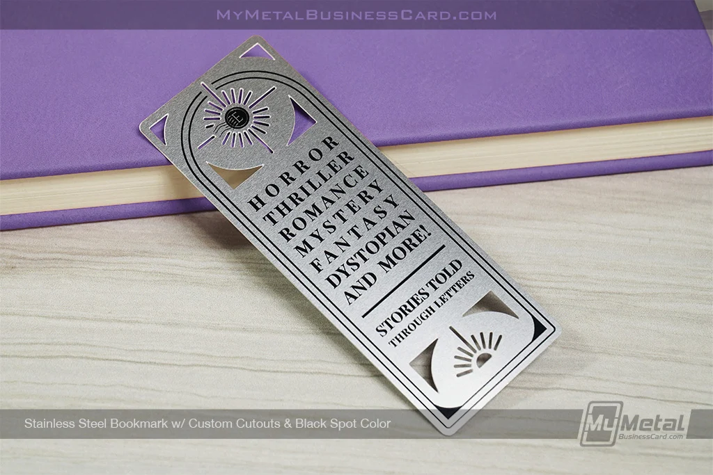 How Epistolary Uses Custom Metal Bookmarks to Create a Reader Experience Worth Remembering 3 My Metal Business Card | Stainless Steel Bookmark Custom Cutouts Black Color Case Study E