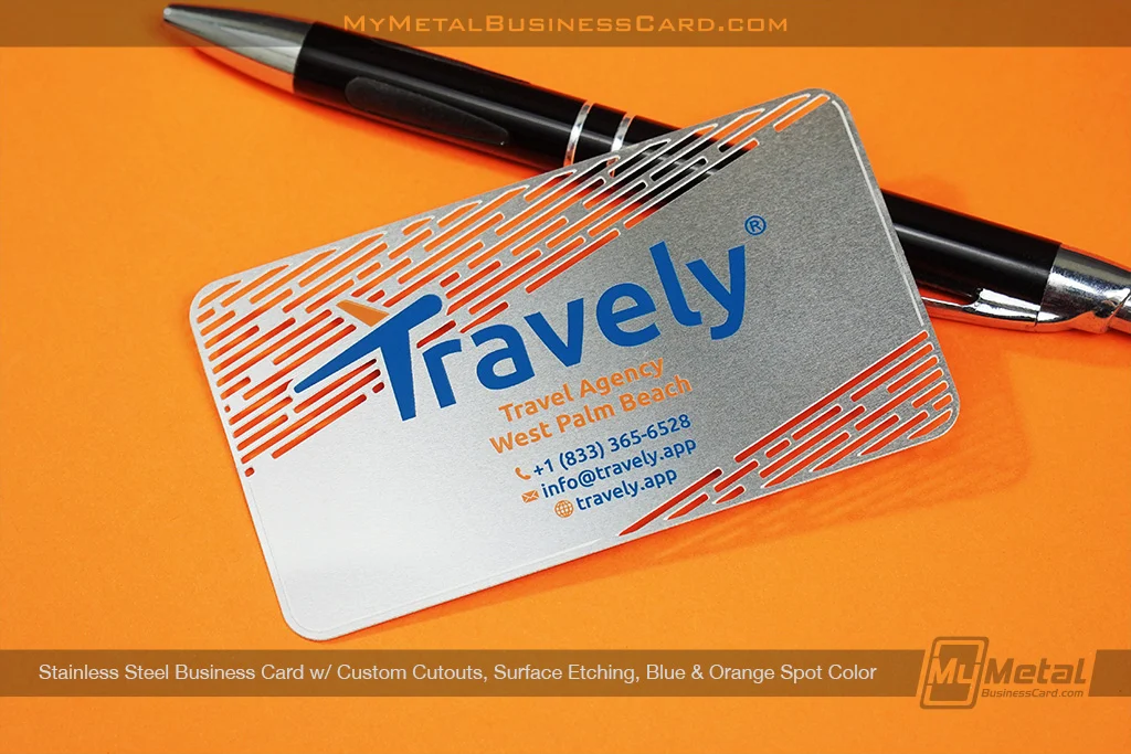 My Metal Business Card |&nbsp;Stainless Steel Business Card Cutouts Etching Blue Orange Color Travely