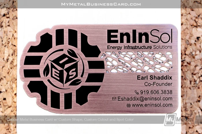 My Metal Business Card |&nbsp;Copper Metal Business Card Custom Shape Cutout Spot Color EnInSol