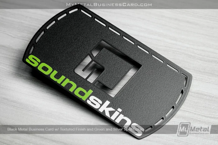 My Metal Business Card |&nbsp;MMBC Back Metal Business Card With Textured Finish Green Silver Spot Colors