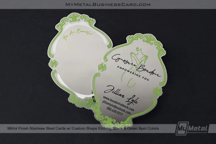 My Metal Business Card |&nbsp;Mirror Finish Stainless Steel Business Card Custom Shape Etching Black Green Boudoir