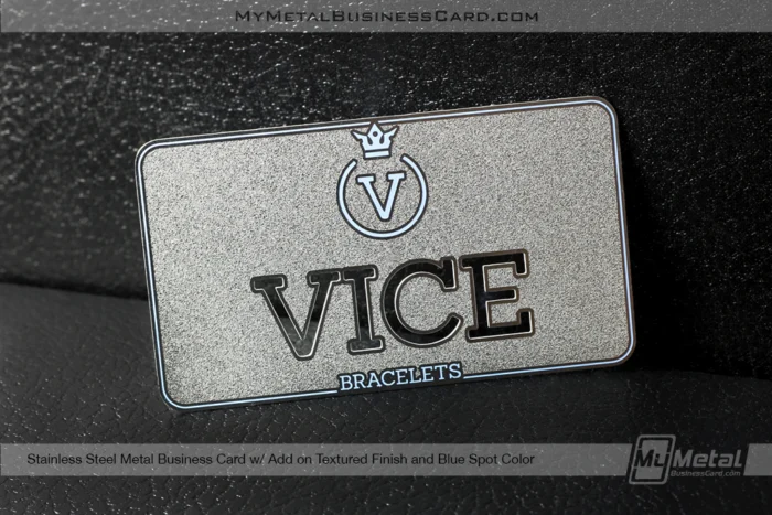 My Metal Business Card |&nbsp;Textured Stainless Steel Metal Business Card Blue Spot Color Custom Cutout Logo 27419