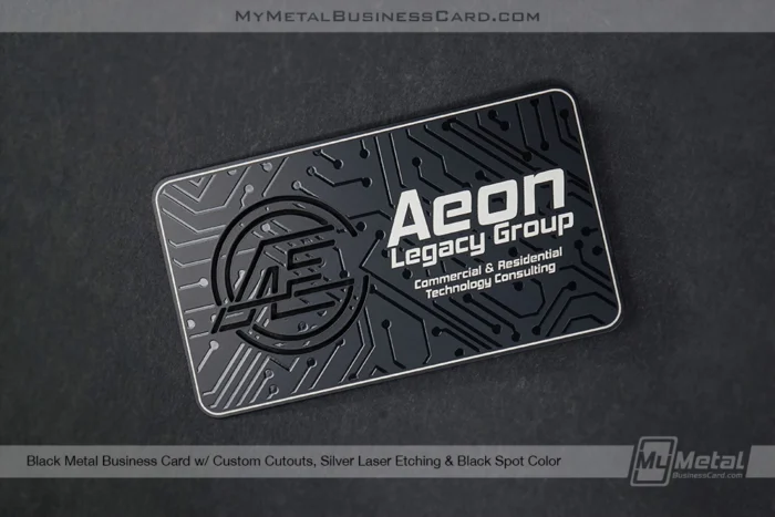 My Metal Business Card |&nbsp;Black Metal Business Card Cutouts Silver Etch Black Color Aeon