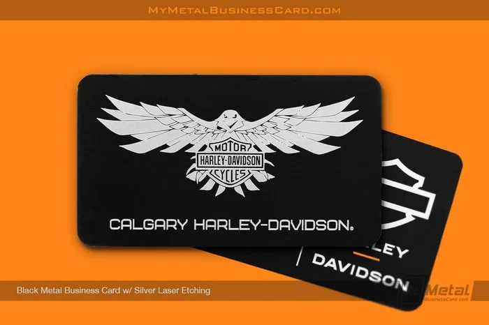 My Metal Business Card |&nbsp;Black Metal Business Card Silver Laser Etching Harley Davidson