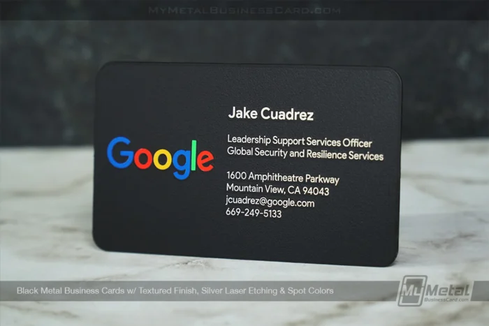My Metal Business Card |&nbsp;Black Metal Business Card Textured Finish Silver Etch Spot Colors Google 1