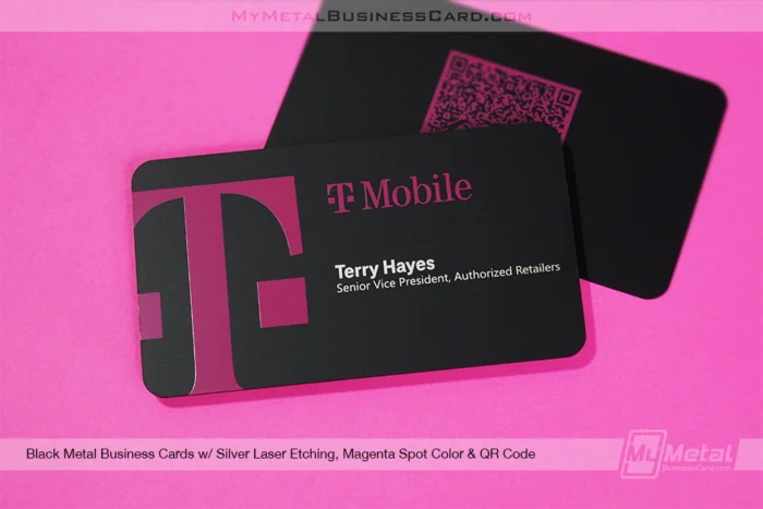 My Metal Business Card |&nbsp;Black Metal Business Cards Silver Etch Magenta Color QR TMobile