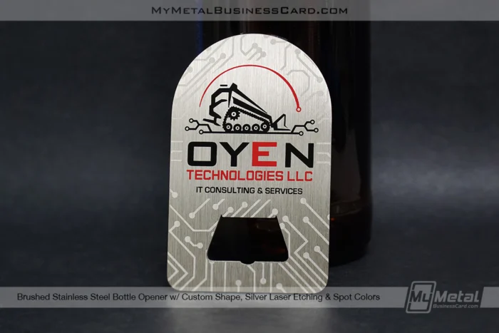 My Metal Business Card |&nbsp;Brushed Stainless Steel Bottle Opener Card Custom Shape Silver Etch Spot Colors OYEN
