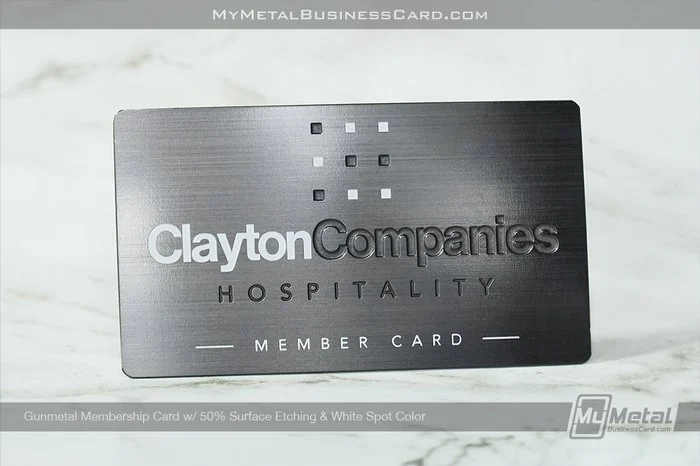 My Metal Business Card |&nbsp;Gunmetal Membership Card 50 Percent Surface Etch White Color Clayton